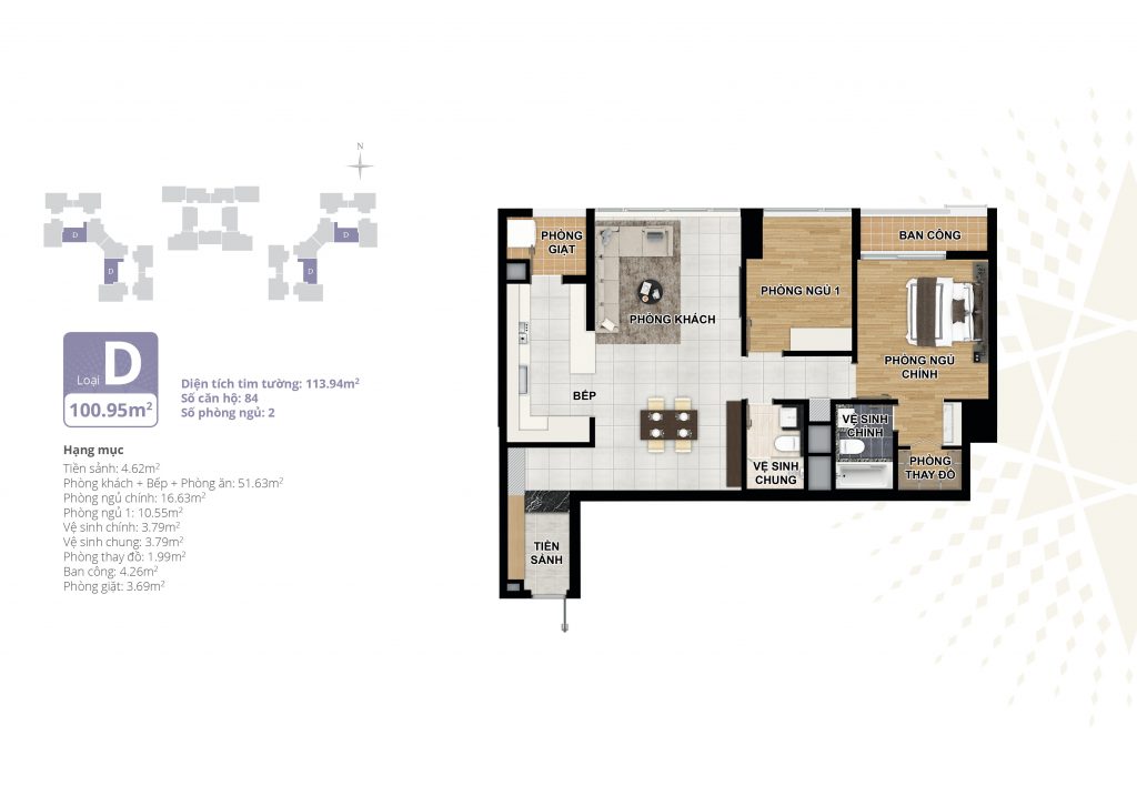 mặt bằng căn hộ 2 ngủ starlake